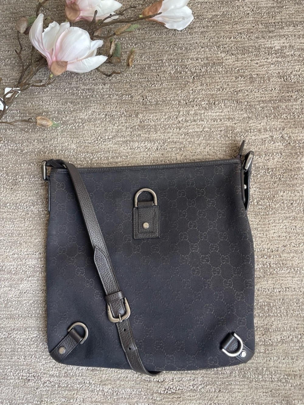 Gucci Abbey Dark Brown GG Canvas Crossbody Messenger Bag